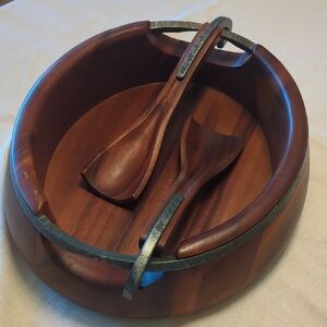 Nambe Brown Wooden Serveware Set with Utensils